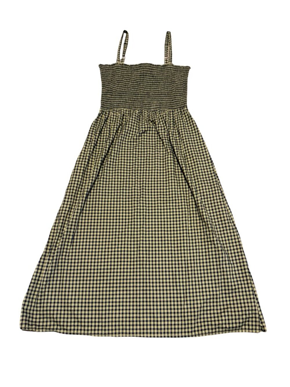 Nation Ltd Black Green Checker Print Dress Midi Smocked Top Cotton Size Medium